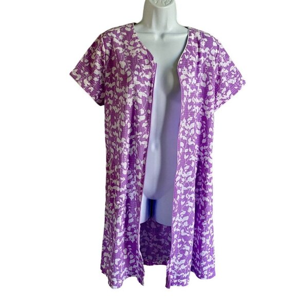 Coral Bay Purple White Floral Waffle Full Zip Up Duster Robe Housecoat Small NEW - Picture 5 of 11